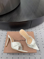 GIANVITO ROSSI 26S KNOTTED STRAP SANDALS 105 MM IN WHITE LAMBSKIN