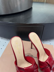 GIANVITO ROSSI 26S KNOTTED STRAP SANDALS 105 MM IN DARK RED LAMBSKIN