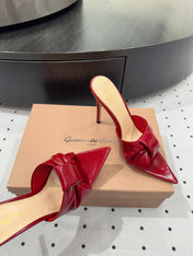 GIANVITO ROSSI 26S KNOTTED STRAP SANDALS 105 MM IN DARK RED LAMBSKIN