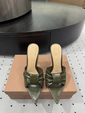 GIANVITO ROSSI 26S KNOTTED STRAP SANDALS 105 MM IN MOSS GREEN LAMBSKIN