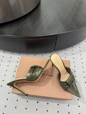 GIANVITO ROSSI 26S KNOTTED STRAP SANDALS 105 MM IN MOSS GREEN LAMBSKIN