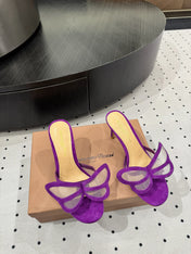 GIANVITO ROSSI 26S BUTTERFLY HIGH-HEEL SANDALS 80 MM IN DARK PURPLE SUEDE