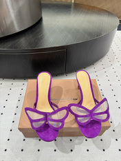 GIANVITO ROSSI 26S BUTTERFLY HIGH-HEEL SANDALS 80 MM IN DARK PURPLE SUEDE