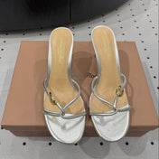 GIANVITO ROSSI 26S STRAPPY HEEL SANDALS 80 MM IN SILVER LAMBSKIN