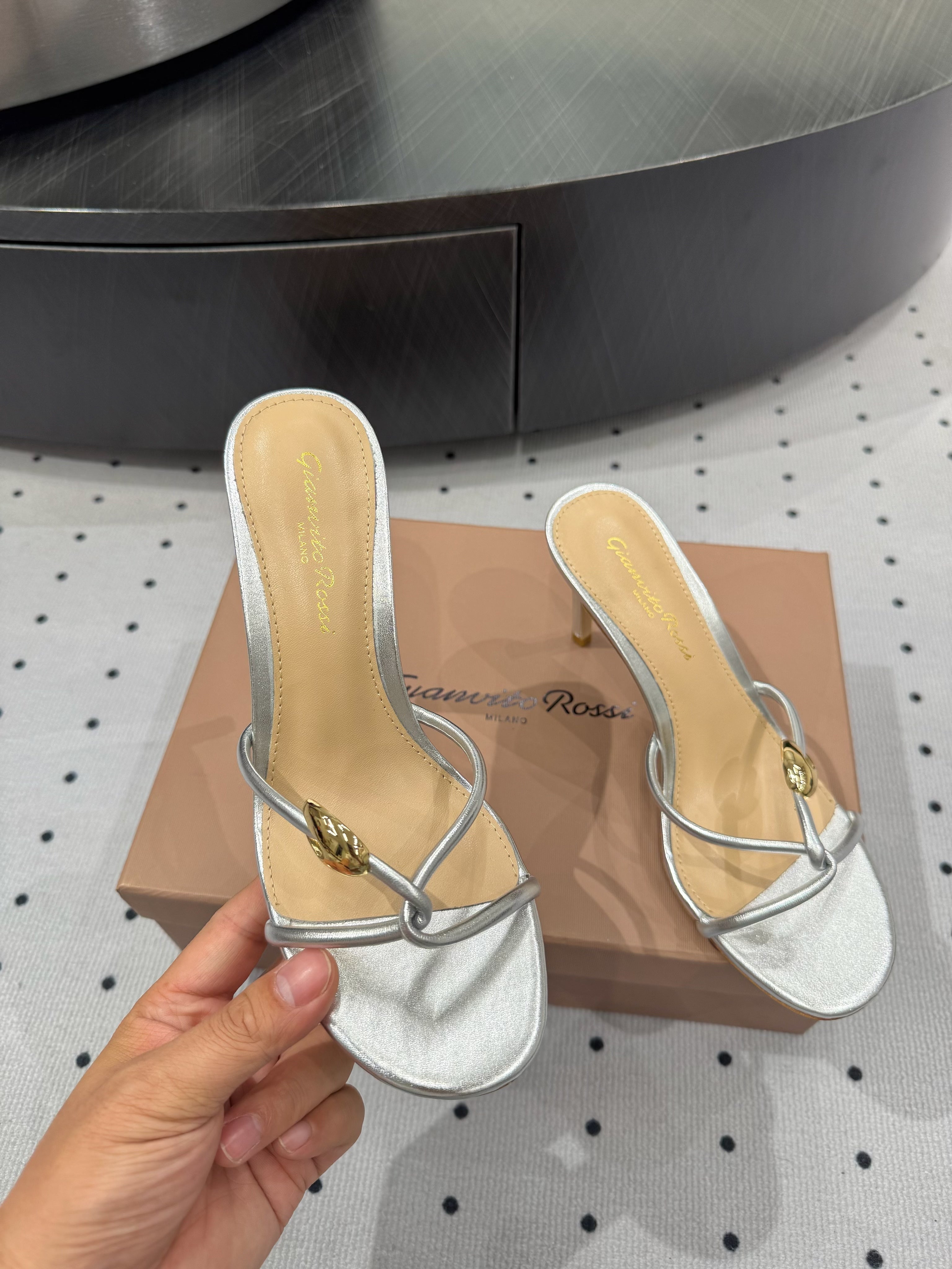 GIANVITO ROSSI 26S STRAPPY HEEL SANDALS 80 MM IN SILVER LAMBSKIN