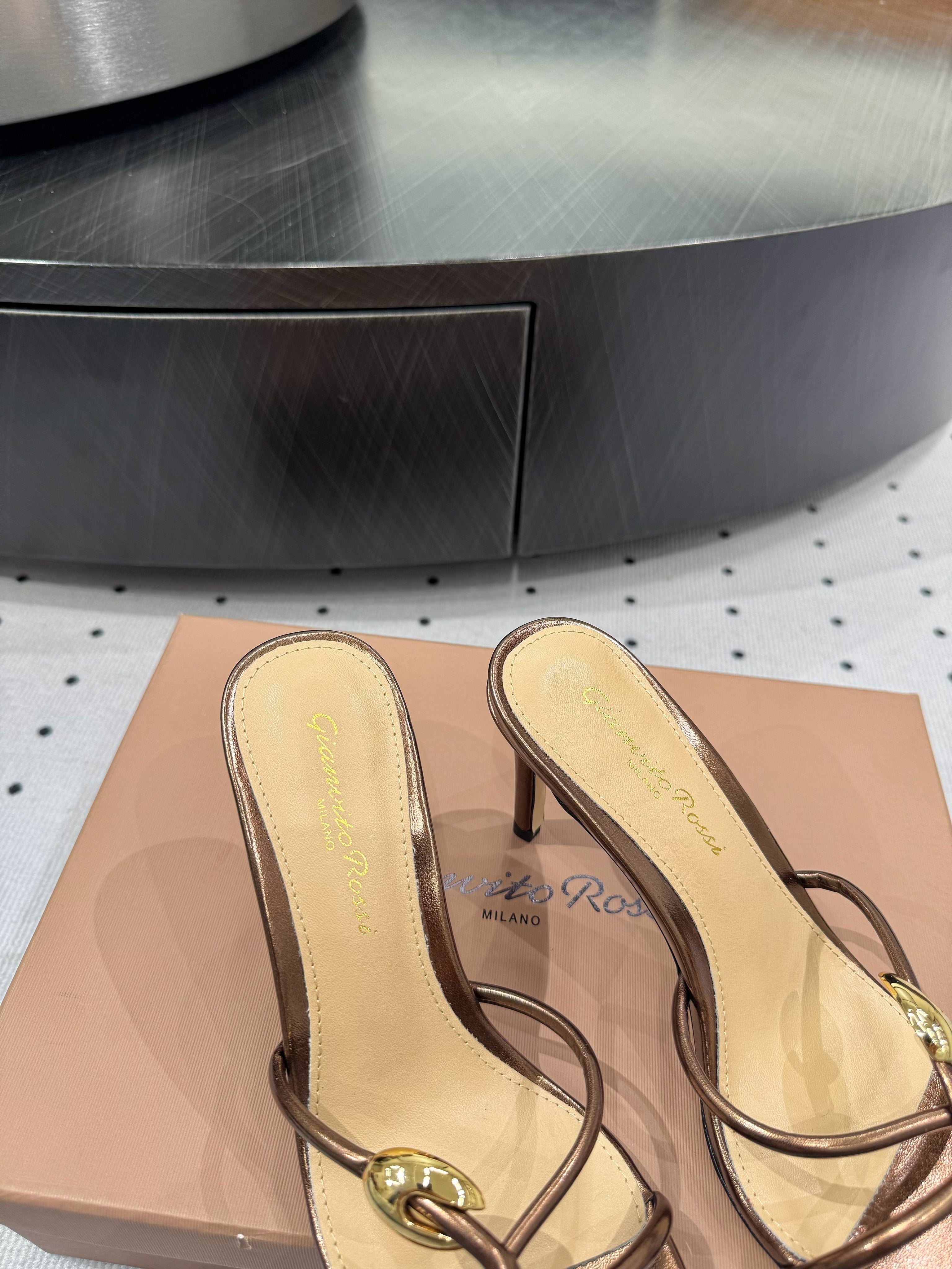 GIANVITO ROSSI 26S STRAPPY HEEL SANDALS 80 MM IN METALLIC COPPER LAMBSKIN