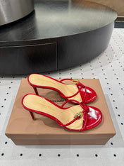 GIANVITO ROSSI 26S STRAPPY HEEL SANDALS 80 MM IN RED PATENT LAMBSKIN