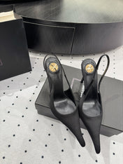 YSL 26S POINTED-TOE SLINGBACK HEELS 105 MM IN BLACK SATIN