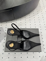 YSL 26S POINTED-TOE SLINGBACK HEELS 105 MM IN BLACK SATIN
