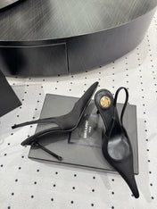 YSL 26S POINTED-TOE SLINGBACK HEELS 105 MM IN BLACK SATIN