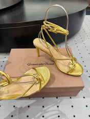 GIANVITO ROSSI 26S LACE-UP HEEL SANDALS 85 MM IN GOLD LAMBSKIN