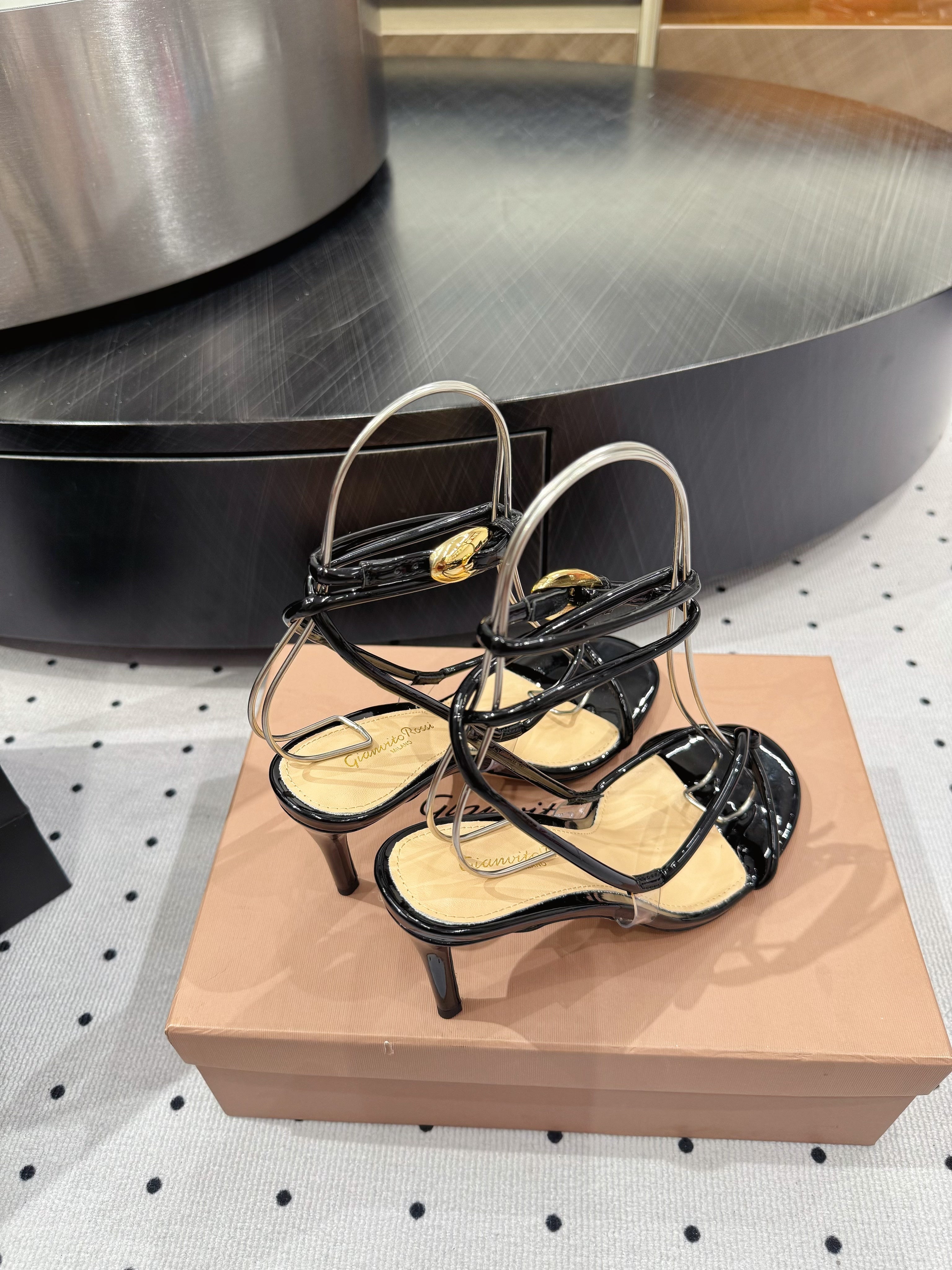 GIANVITO ROSSI 26S LACE-UP HEEL SANDALS 85 MM IN BLACK LAMBSKIN