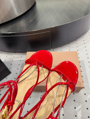 GIANVITO ROSSI 26S LACE-UP HEEL SANDALS 85 MM IN RED LAMBSKIN