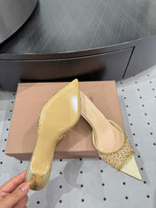 GIANVITO ROSSI 26S HIGH-HEEL SANDALS 55 MM IN METALLIC GOLD LAMBSKIN & CRYSTAL
