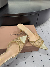 GIANVITO ROSSI 26S HIGH-HEEL SANDALS 55 MM IN METALLIC GOLD LAMBSKIN & CRYSTAL