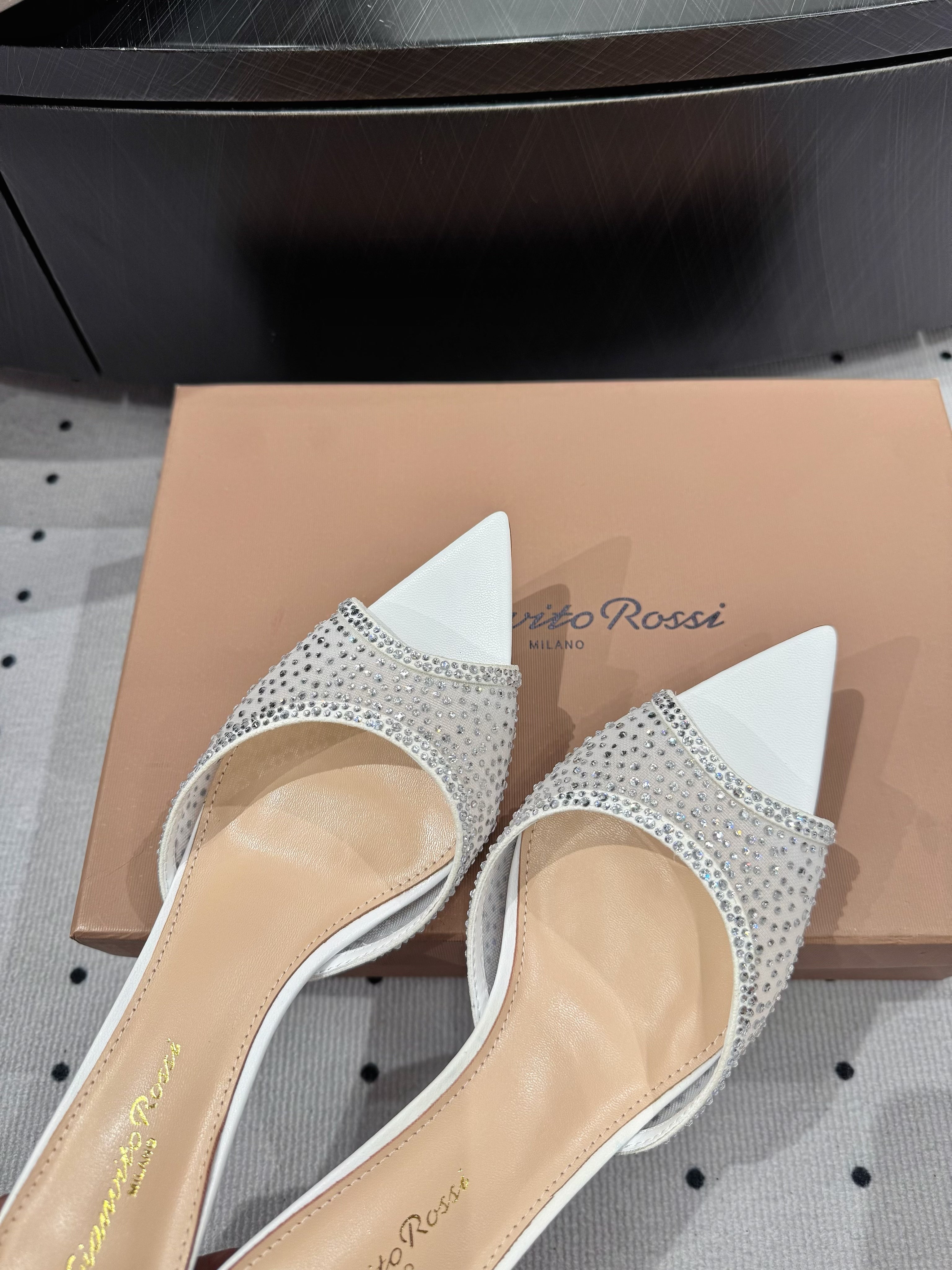 GIANVITO ROSSI 26S HIGH-HEEL SANDALS 55 MM IN WHITE LAMBSKIN & CRYSTAL