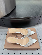 GIANVITO ROSSI 26S HIGH-HEEL SANDALS 55 MM IN WHITE LAMBSKIN & CRYSTAL