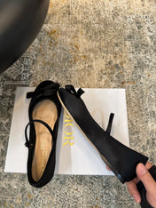 DIOR 25S LOVELY‑D BALLET FLAT 10MM IN BLACK SATIN