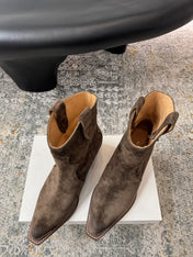 CELINE 26S ANKLE BOOTS 55 MM IN GRAYISH BROWN SUEDE