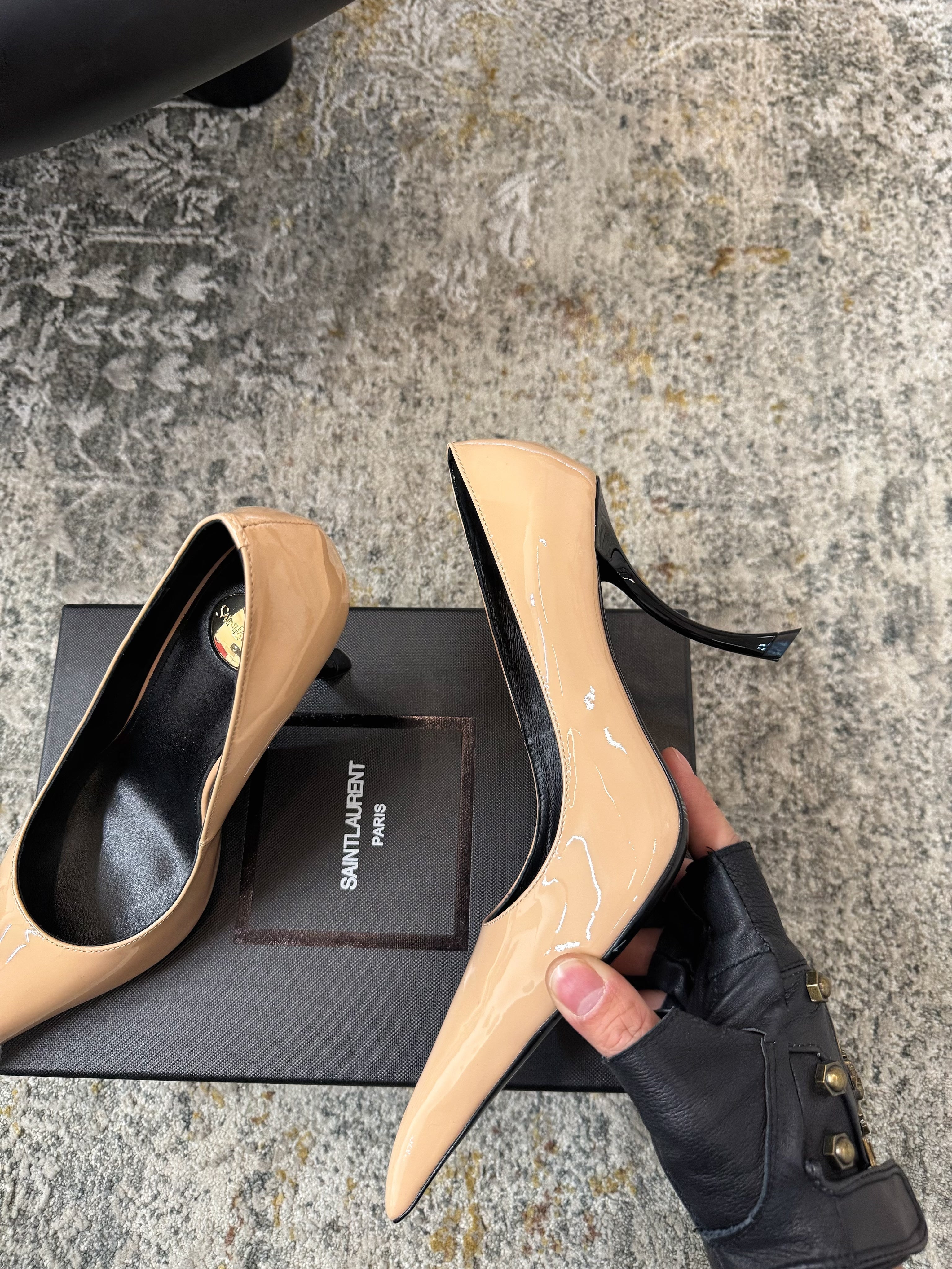 YSL 26S HEELED SHOES 110 MM IN WARM NUDE GLOSSY CALFSKIN