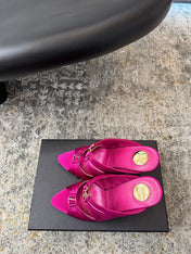 YSL 26S HEELED SANDALS 100 MM IN DARK PINK FABRIC