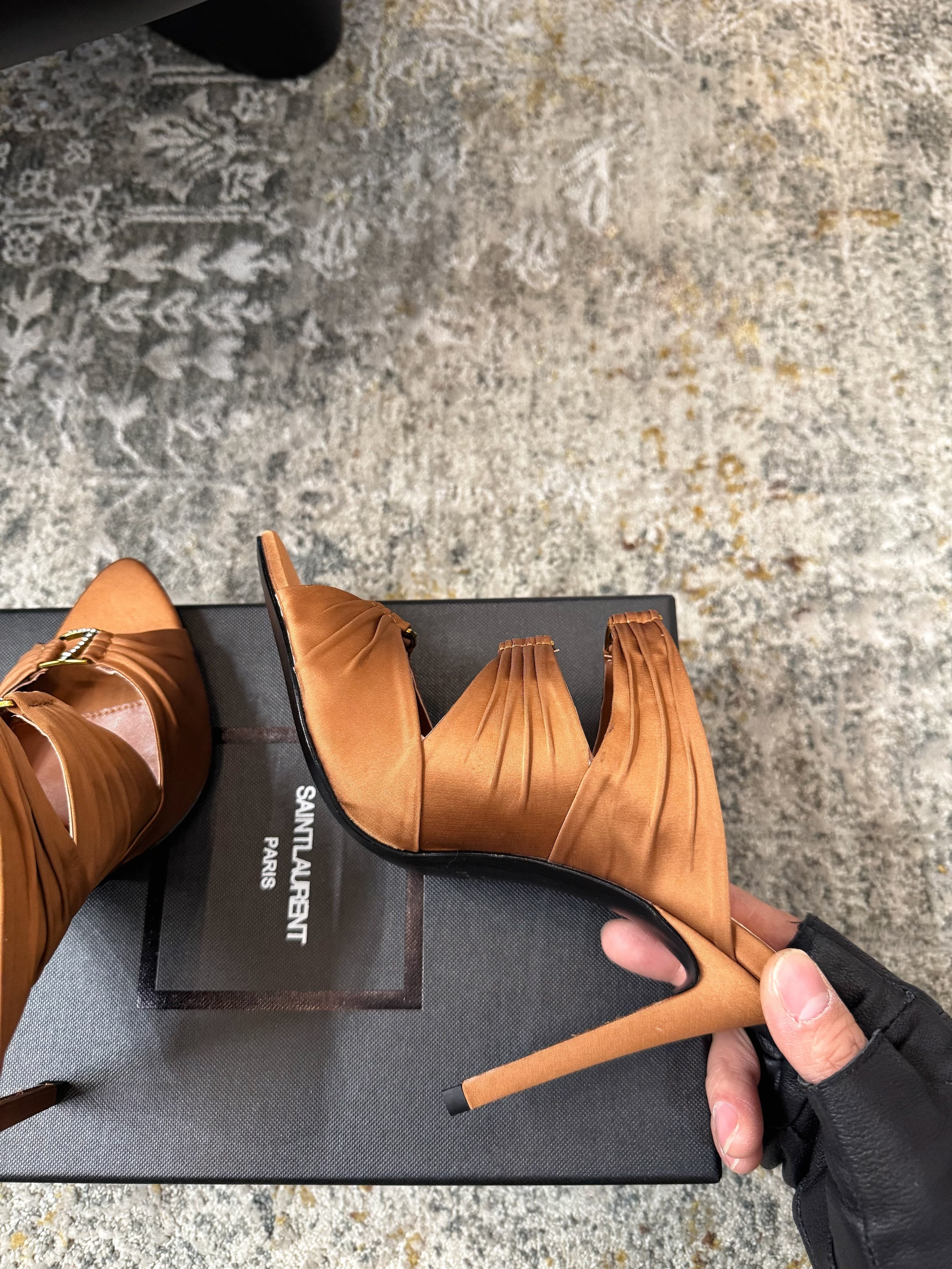YSL 26S HEELED SANDALS 100 MM IN CLAY BROWN FABRIC