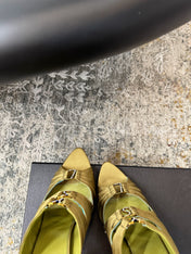 YSL 26S HEELED SANDALS 100 MM IN OLIVE GREEN FABRIC