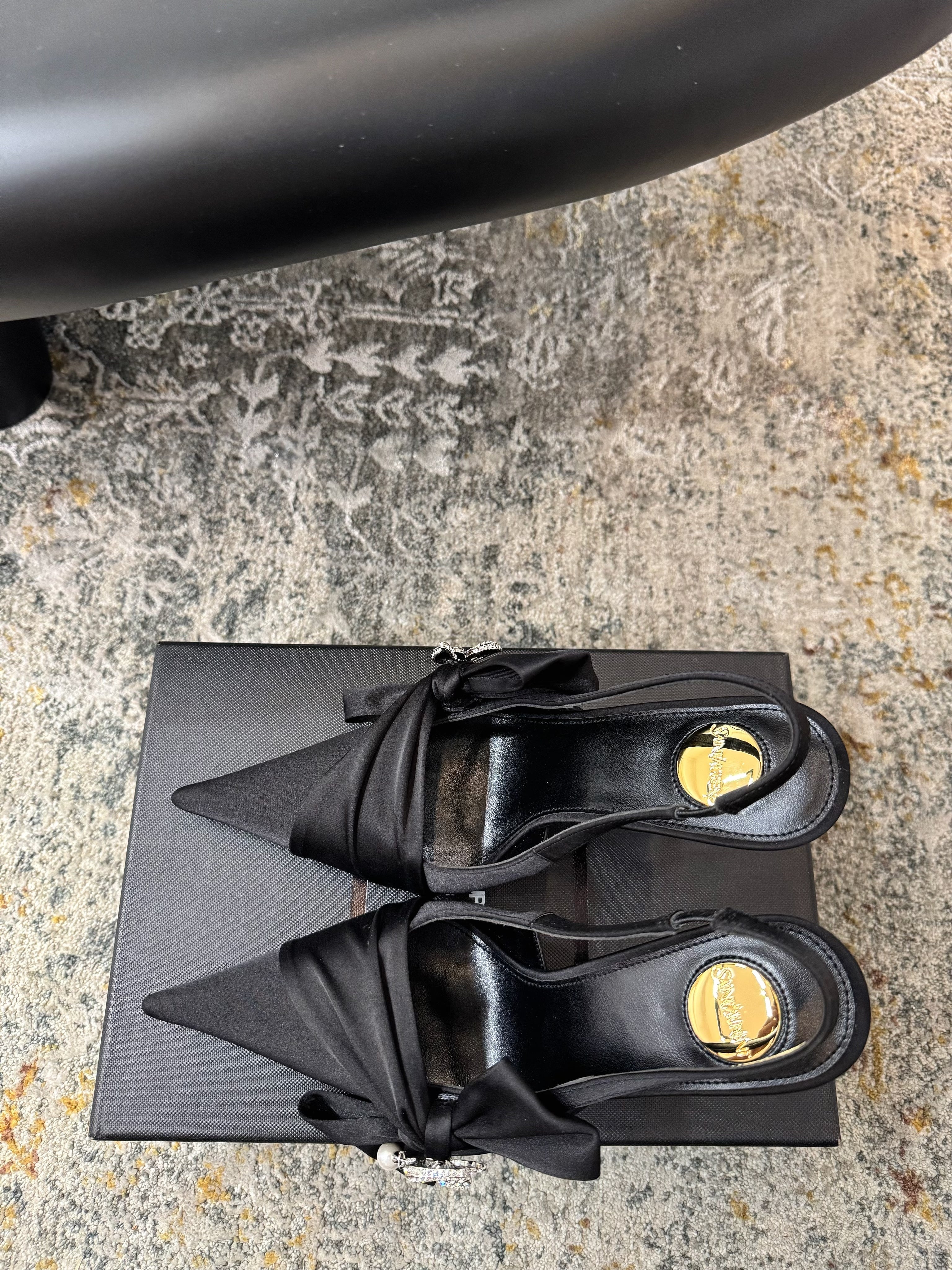 YSL 26S HEELED SLINGBACKS 100 MM IN BLACK SILK