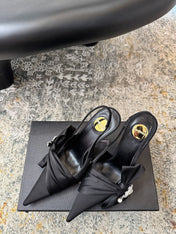 YSL 26S HEELED SLINGBACKS 100 MM IN BLACK SILK