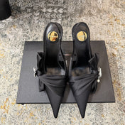 YSL 26S HEELED SLINGBACKS 100 MM IN BLACK SILK