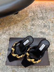 ALAIA 26S DOUBLE STRAP WEDGE SANDALS 110 MM IN BLACK SUEDE WITH GOLD HARDWARE