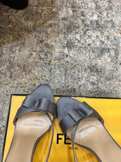 FENDI 26S HIGH-HEELED SANDALS 75 MM IN GREY SATIN