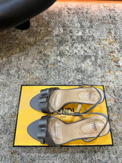 FENDI 26S HIGH-HEELED SANDALS 75 MM IN GREY SATIN