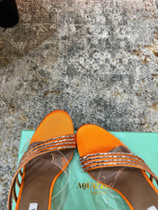 AQUAZZURA 26S CRYSTAL MULES 90 MM IN ORANGE SATIN
