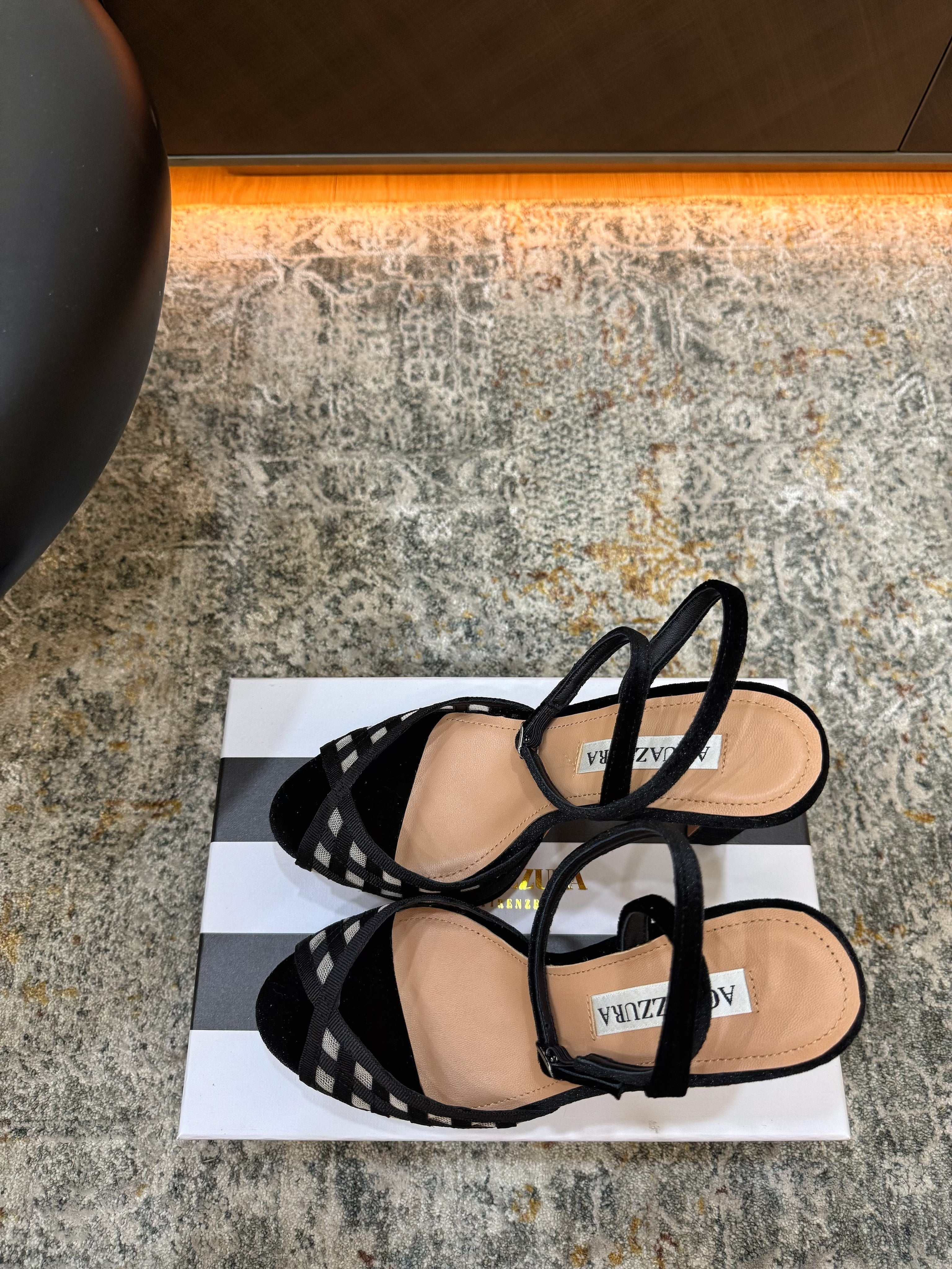 AQUAZZURA 26S HIGH-HEEL SANDALS 130 MM IN BLACK VELVET