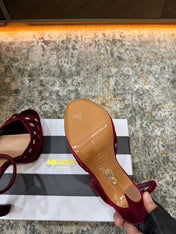 AQUAZZURA 26S HIGH-HEEL SANDALS 130 MM IN DARK RED VELVET