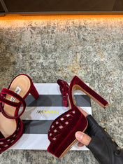 AQUAZZURA 26S HIGH-HEEL SANDALS 130 MM IN DARK RED VELVET