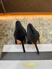 AQUAZZURA 26S BELGRAVIA PUMPS 105 MM IN BLACK VELVET WITH BOW