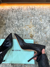 AQUAZZURA 26S HIGH HEELS 110 MM IN BLACK CALFSKIN