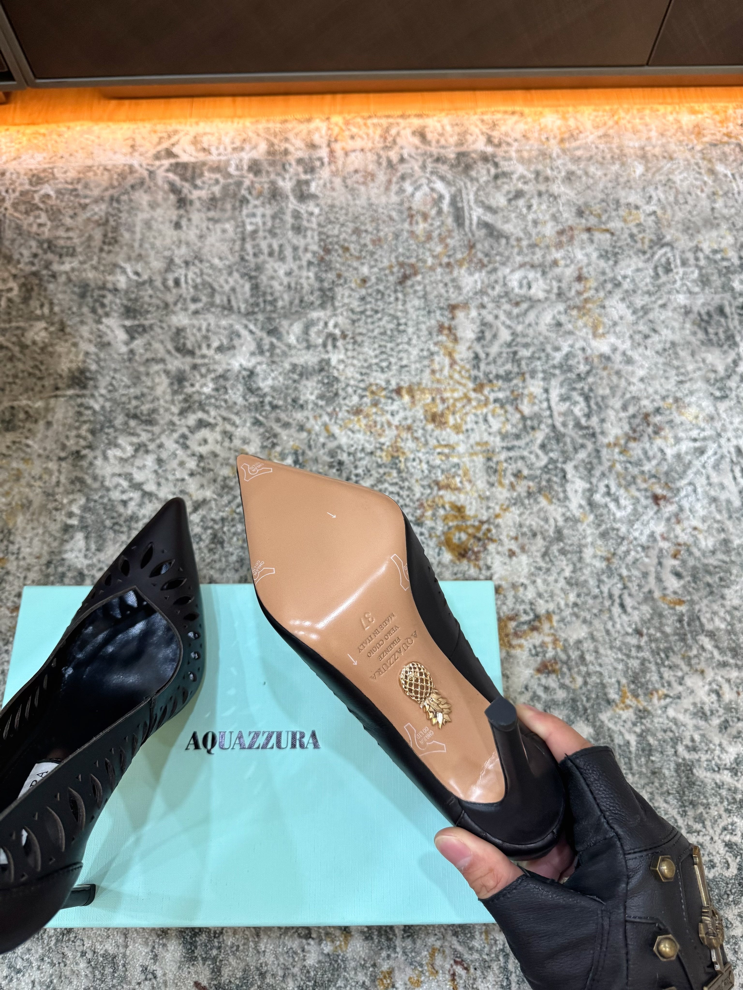 AQUAZZURA 26S HIGH HEELS 110 MM IN BLACK CALFSKIN