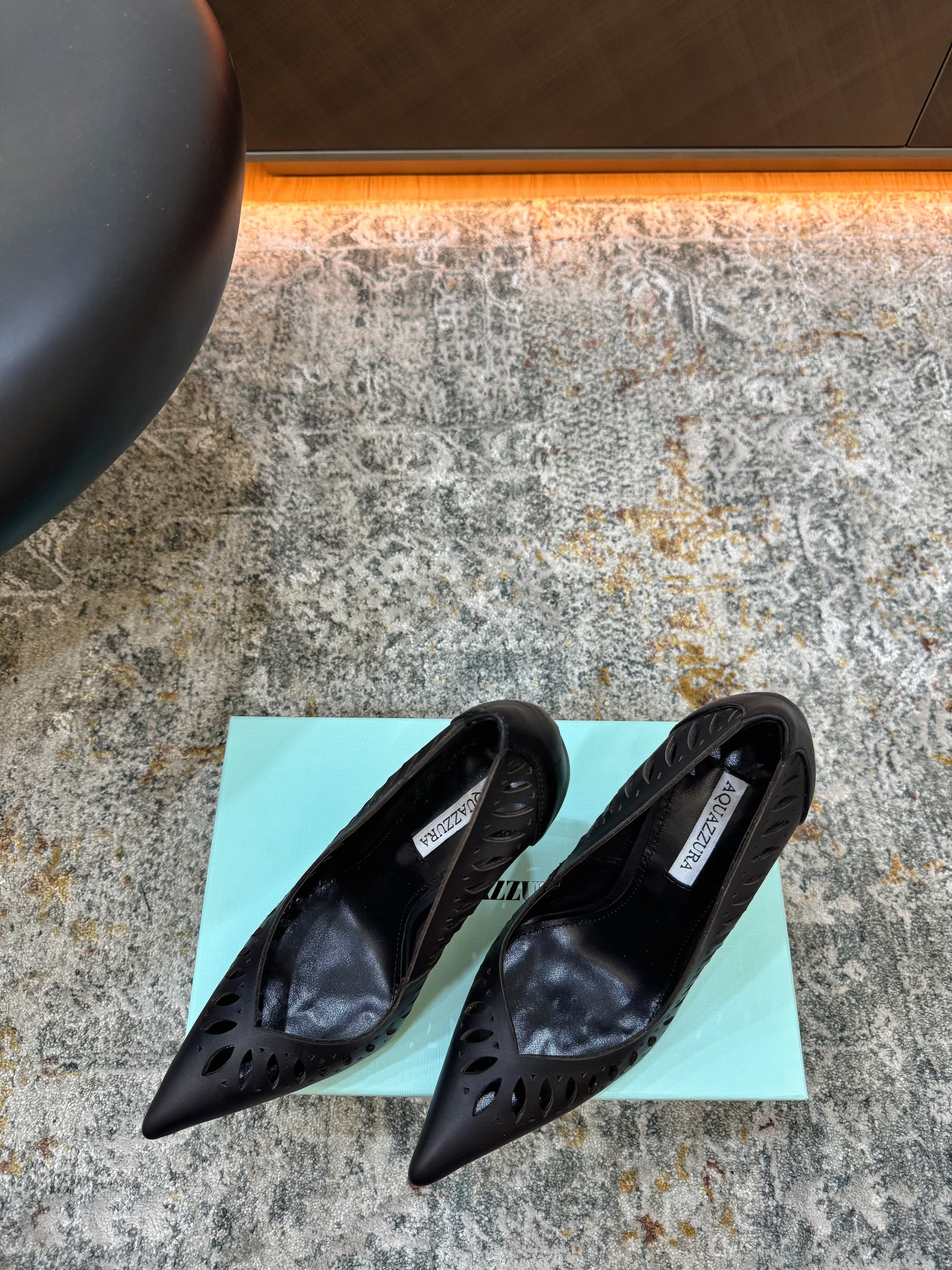 AQUAZZURA 26S HIGH HEELS 110 MM IN BLACK CALFSKIN