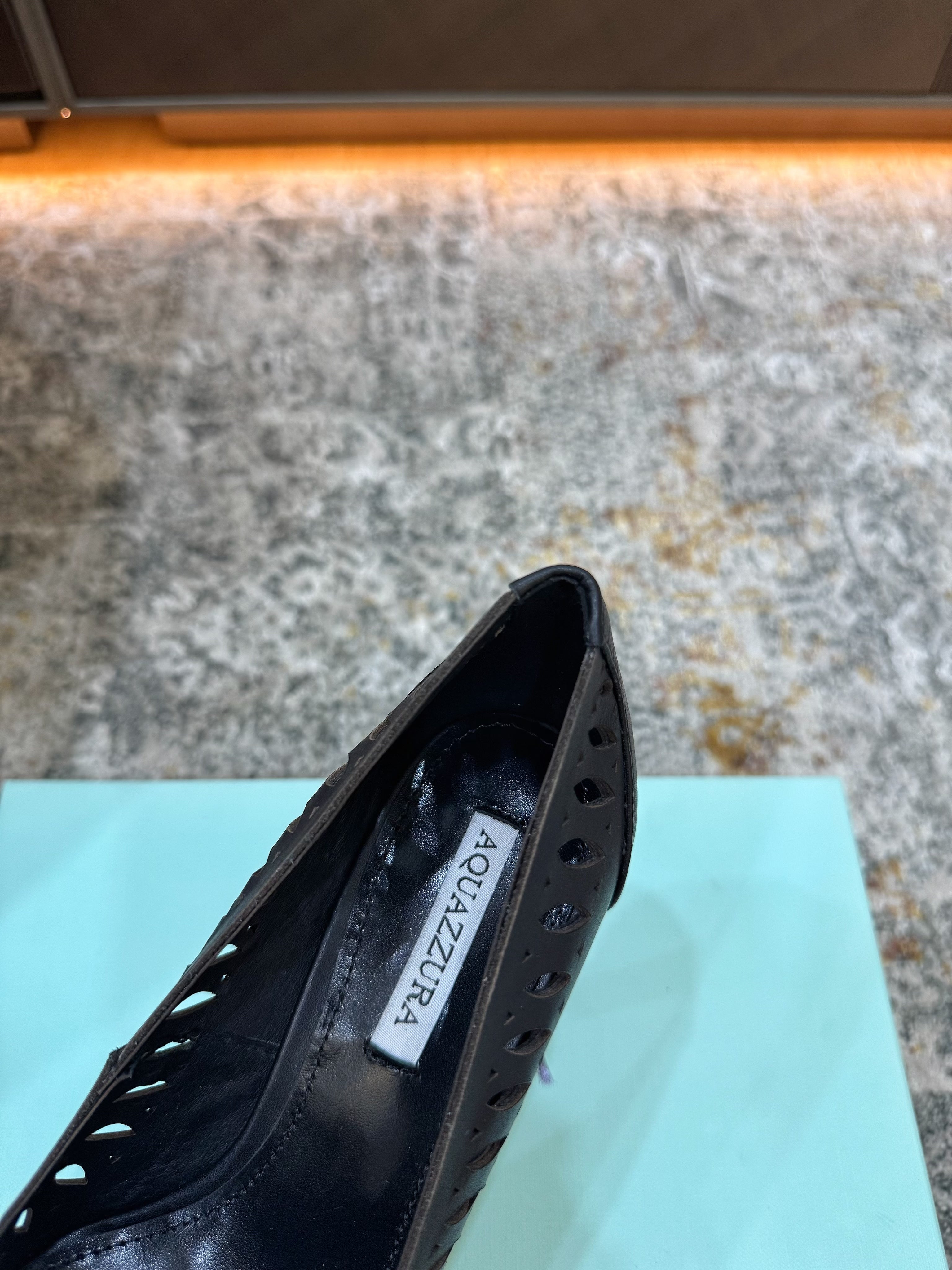 AQUAZZURA 26S HIGH HEELS 110 MM IN BLACK CALFSKIN