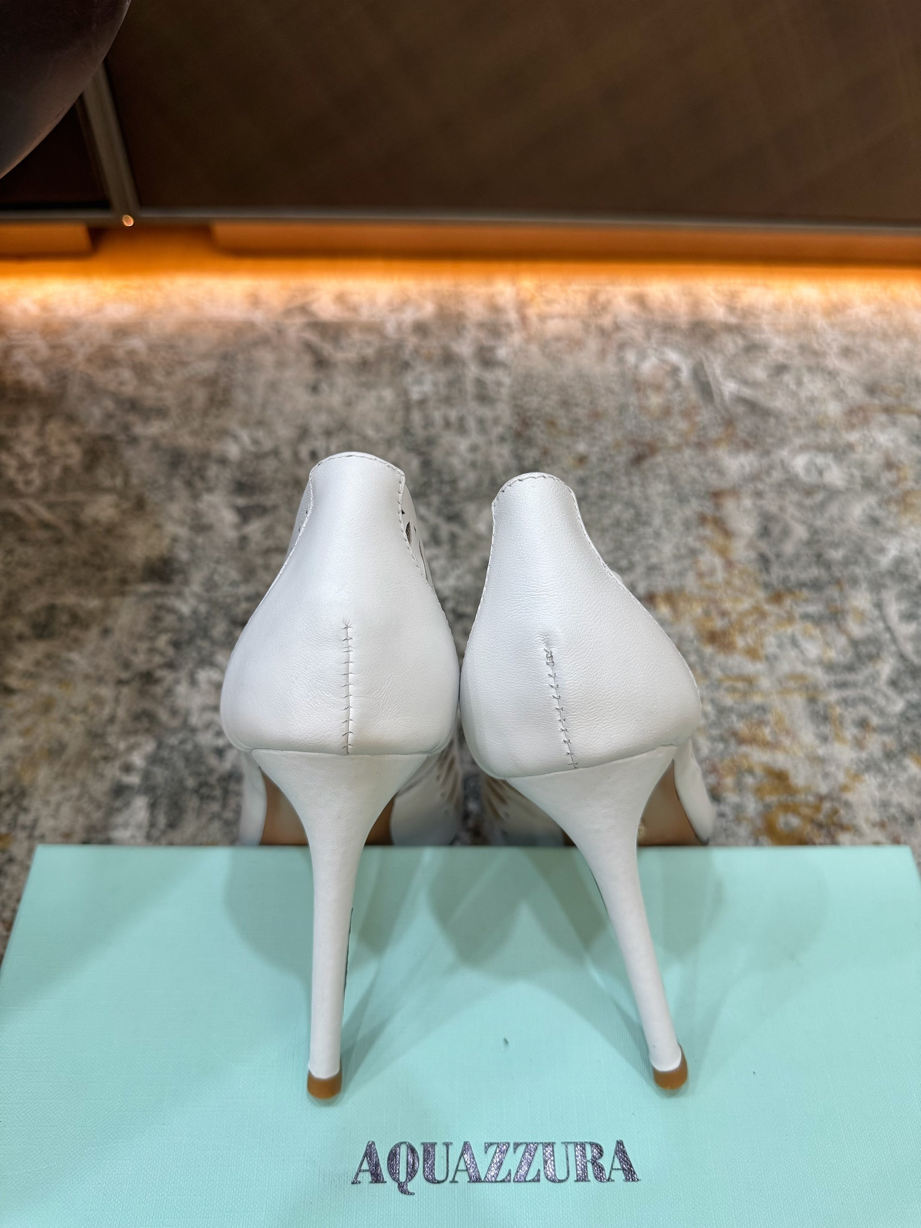 AQUAZZURA 26S HIGH HEELS 110 MM IN WHITE CALFSKIN