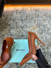AQUAZZURA 26S HIGH HEELS 110 MM IN BROWN CALFSKIN