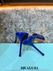 AQUAZZURA 26S HIGH-HEEL SANDALS 105 MM IN NAVY BLUE PATENT CALFSKIN AND MESH