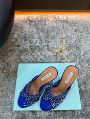 AQUAZZURA 26S HIGH-HEEL SANDALS 105 MM IN NAVY BLUE PATENT CALFSKIN AND MESH