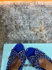 AQUAZZURA 26S HIGH-HEEL SANDALS 105 MM IN NAVY BLUE PATENT CALFSKIN AND MESH