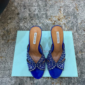 AQUAZZURA 26S HIGH-HEEL SANDALS 105 MM IN NAVY BLUE PATENT CALFSKIN AND MESH