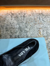 PRADA 26S POINTED TOE LACE UP STUDDED PUMPS 55MM IN BLACK CALFSKIN