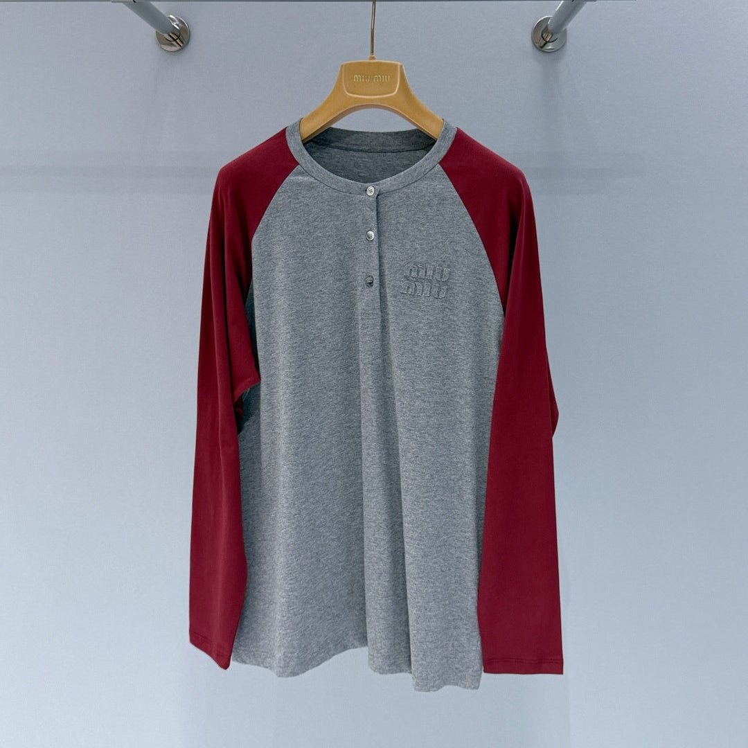 MIUMIU 26S LONG SLEEVE BUTTONED T-SHIRT 895